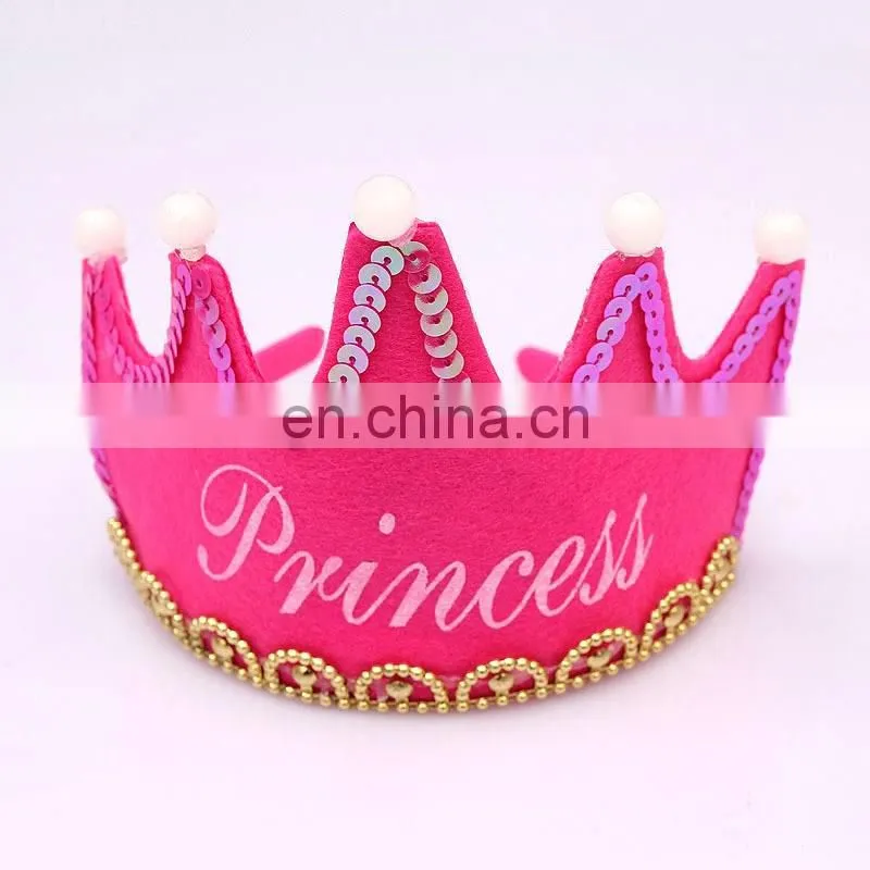 MCH-2317 New wholesale party decoration led flashing happy birthday king princess tiara crown headband hat for kids