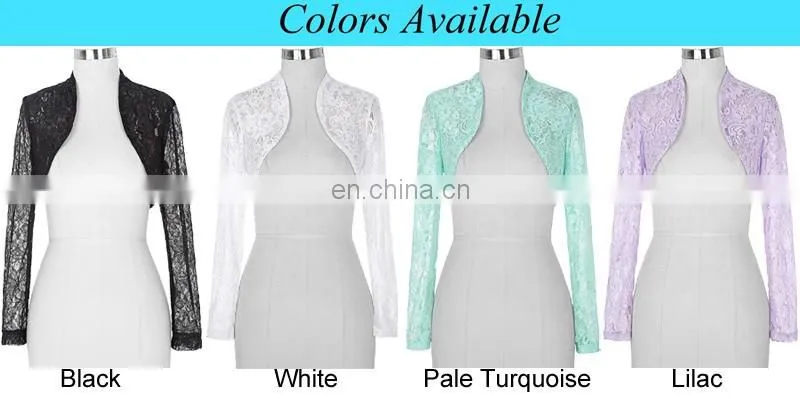 Stock Womens Ladies Long Sleeve Cropped Pale Turquoise Lace Shrug Bolero BP000049-3