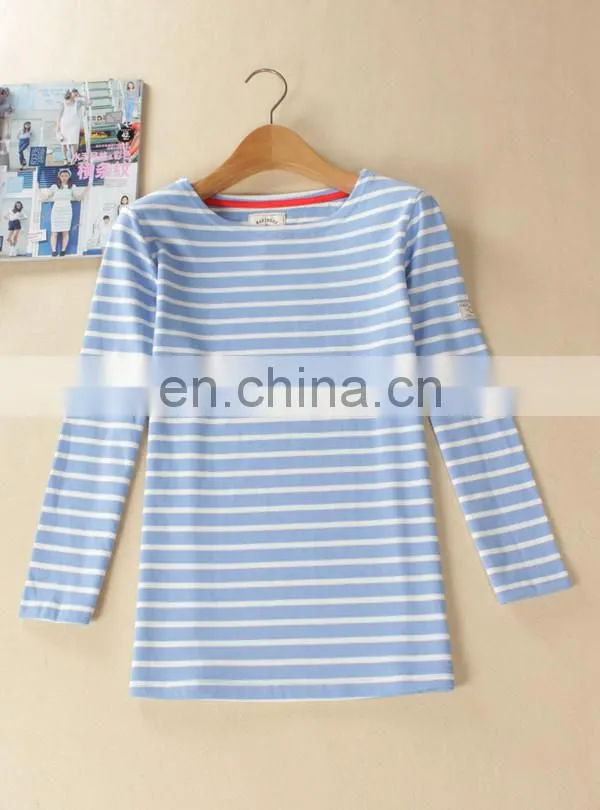 top grade lady 3/4 sleeves blouse design/lady stripe shirt