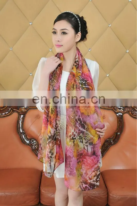 2013 New Style Digital Printed 100% Silk Chiffon Shawl