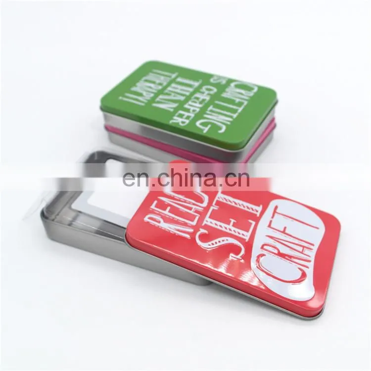 Custom rectangular colored name gift card packaging metal case tin box