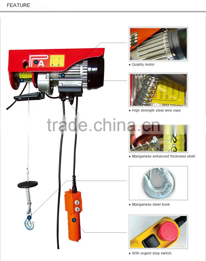 PA Mini Wire Rope Electric hoist 110v with Remote Control