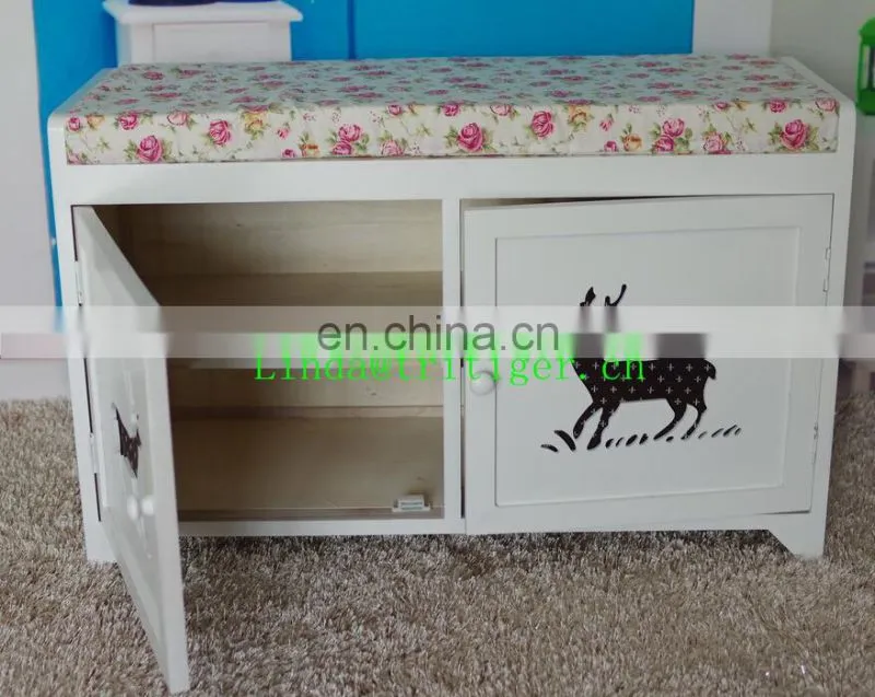 Wooden Shoe Storage Bench Stools Chest Cabinet With Cushions Seat Ottomans