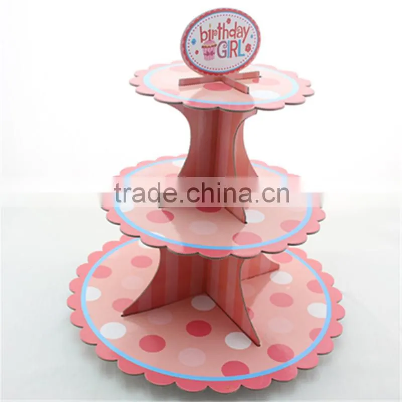 3 Tier Wedding Baby Shower Supplies Cardboard Cake Holders, Party Paper Cupcake Stand