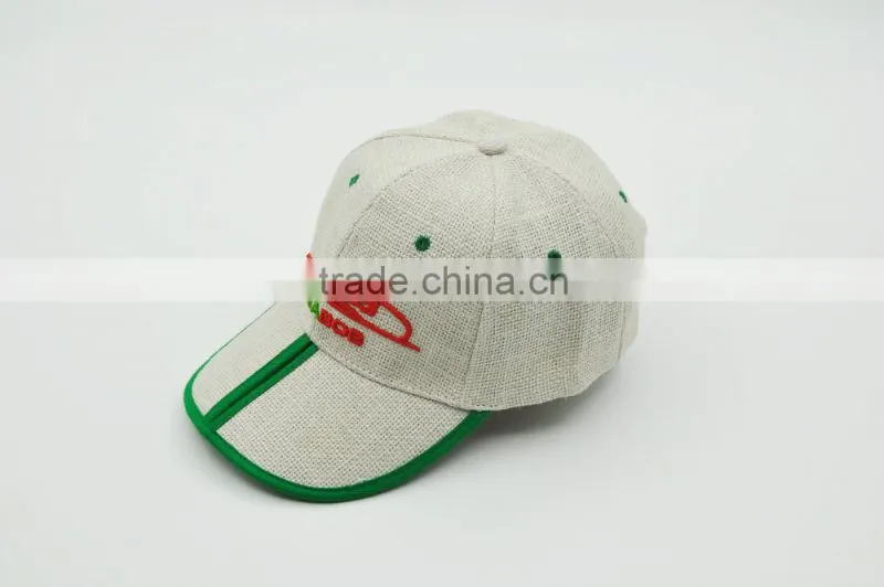 New Arrival High Quality Curve Custom Su generis 6-panel Baseball Linen Cap Straw Hats With handwork embroidery designs