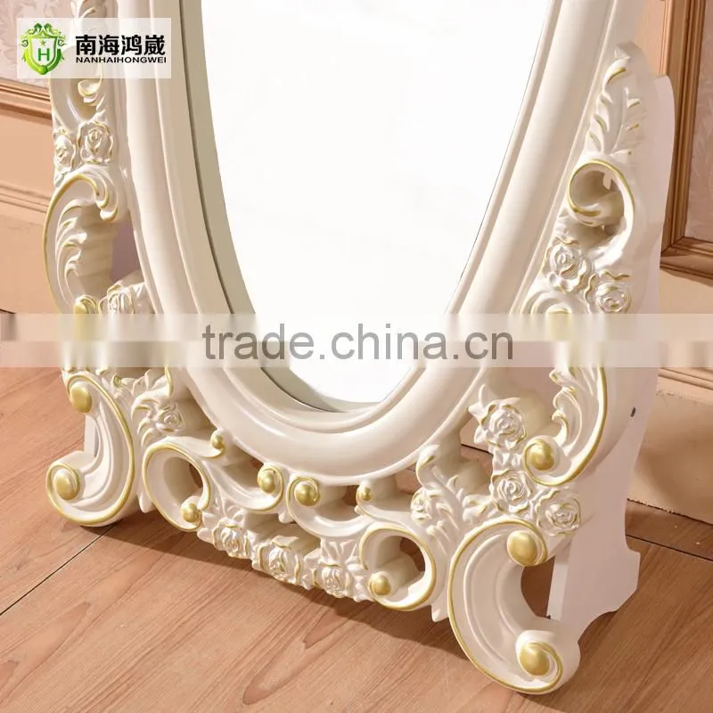 Decorative White Silver Oval Wooden French European Classic Baroque Style Bedroom Large wooden vintage mirror