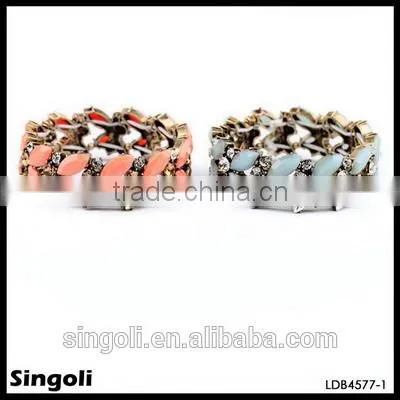 Yiwu imitation jewellery Bobo style crystalline two tiers seablue epoxy fresh paved resin crystal bead hollow 22k gold bangle