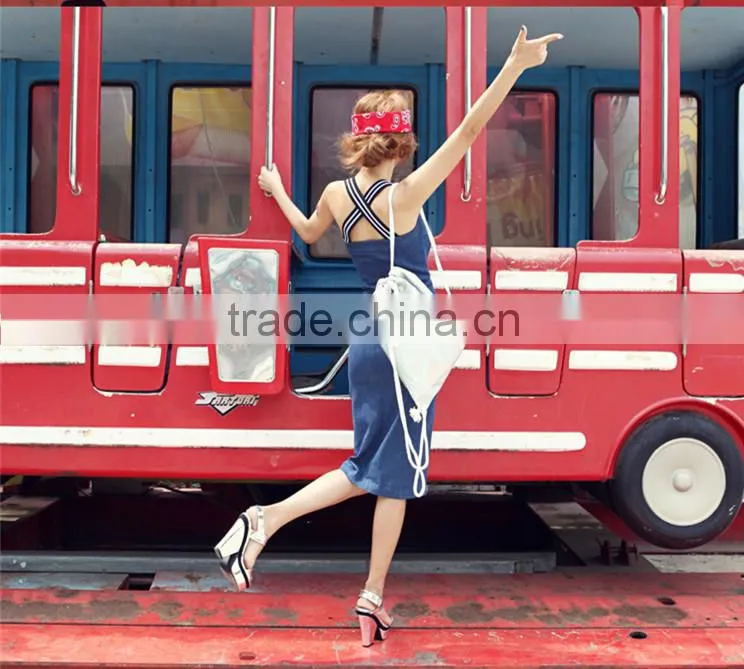 2015 fashion Hot young Girl Sexy Slim Women girls denim prom strap dress fashion sexy summer dress
