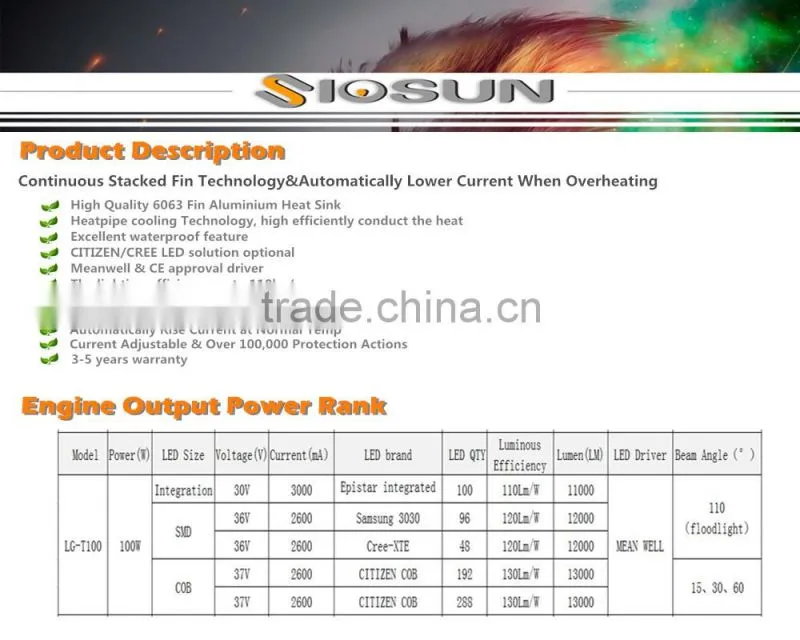 High Quality IP67 Citizen COB LED Flood Light 100w