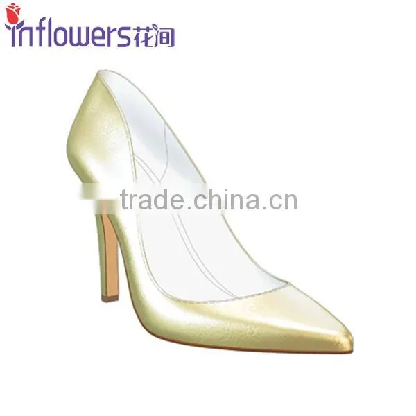 Golden color patent leather wholesale high heel shoes for eleglant ladies