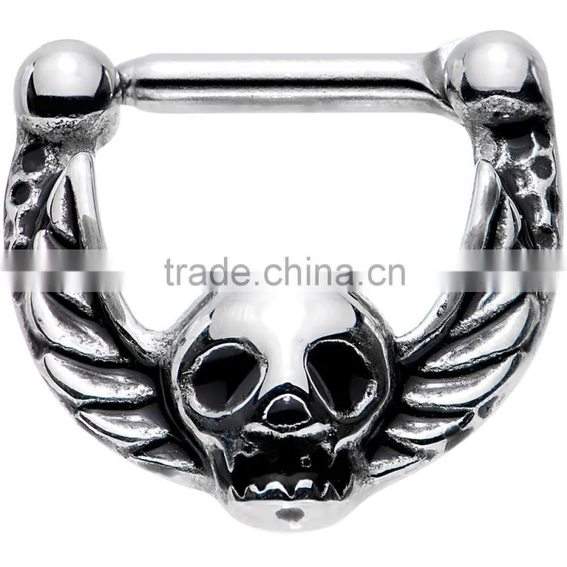 Skull With Wings Hinged Septum Clicker