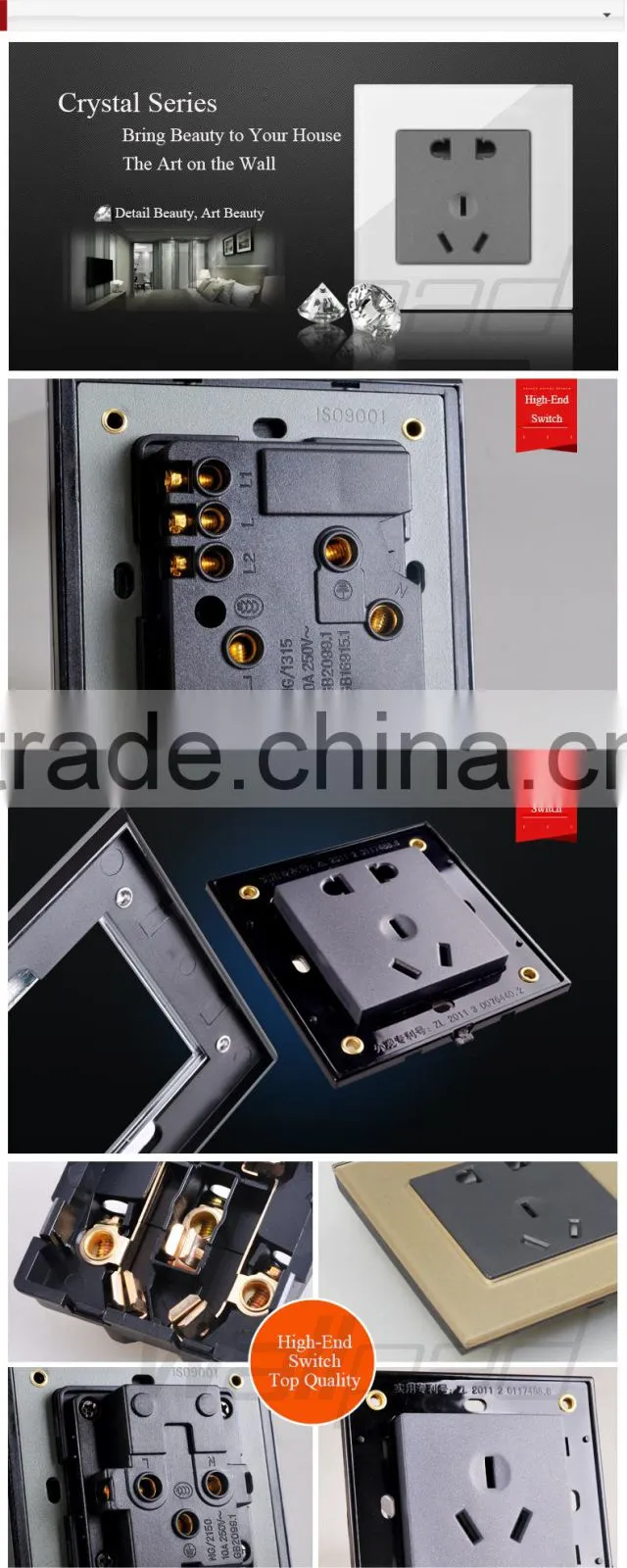 Black Crystal Glass16A 110-250V 1 Gang intermediate Switch Push Button Swtich Light Wall Switch