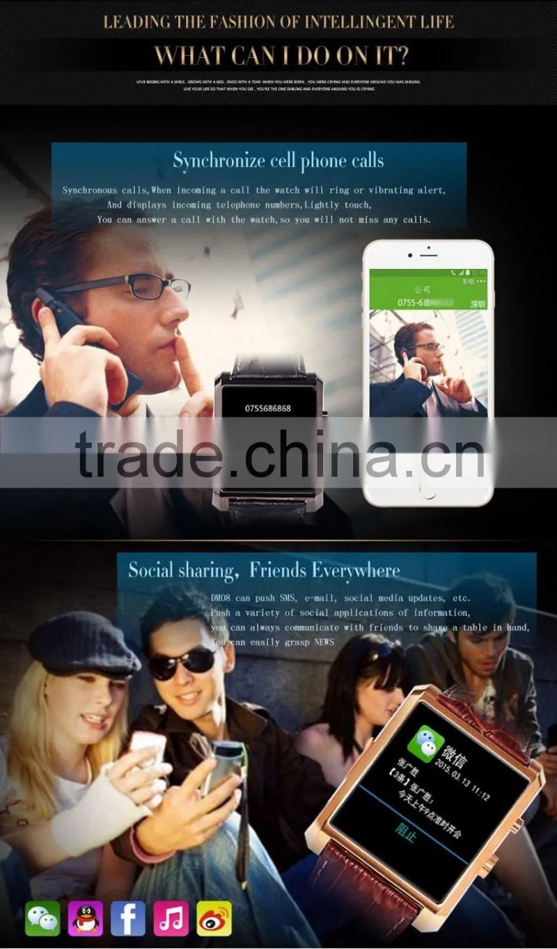 Hot Bluetooth wrist smart watch for IOS android phone with camera sync message phone call for Iphone and Android smart phone