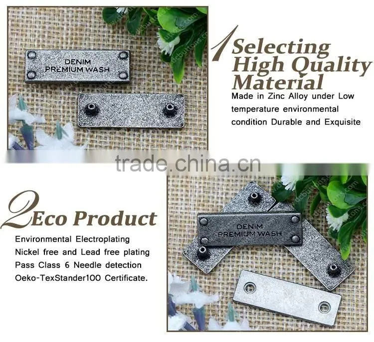 High Quality 2 Holes Engraved Brand Logo Metal Label Metal Plate for clothing