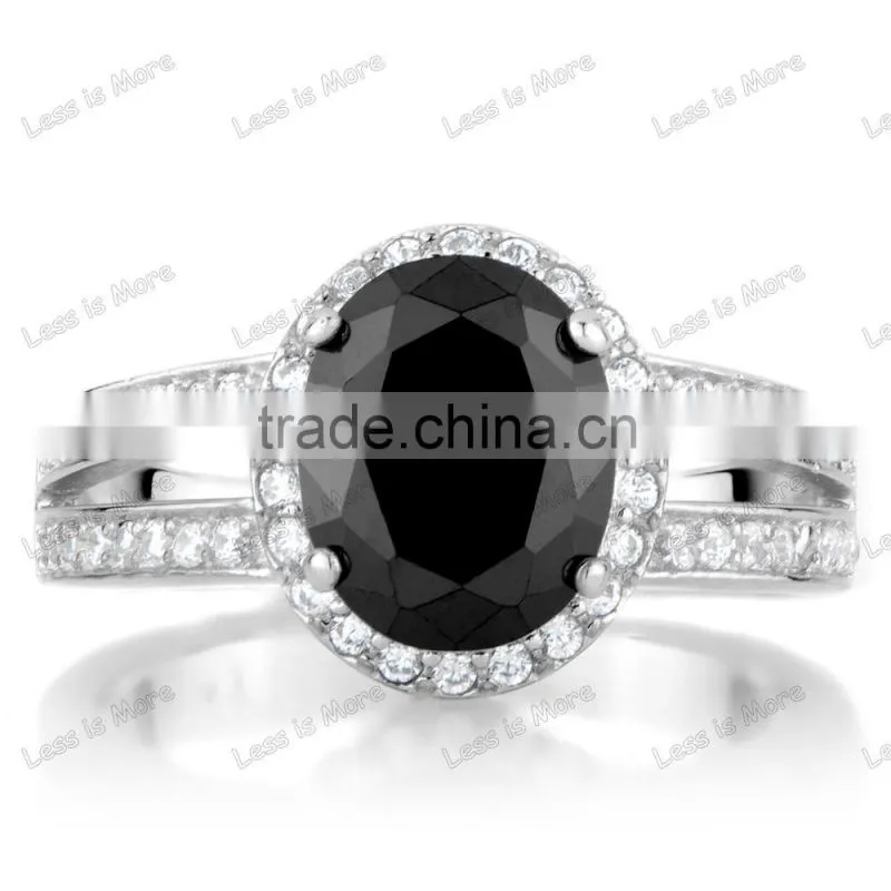 Black 3 Carat Oval CZ wedding silver Ring rhodium plated