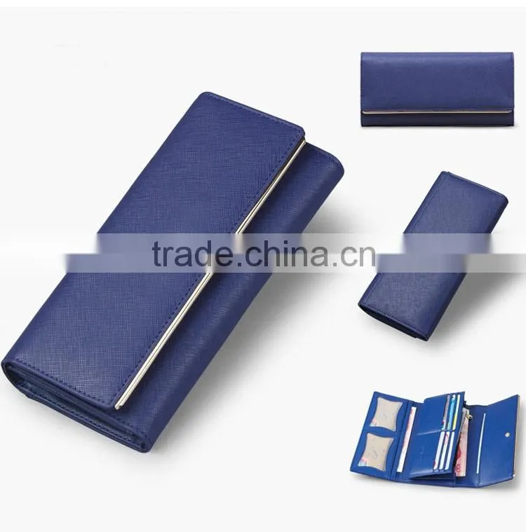 Classical saffiano leather wallet with metal frame