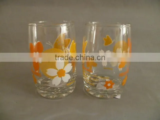 transparent glass cup with decal paper