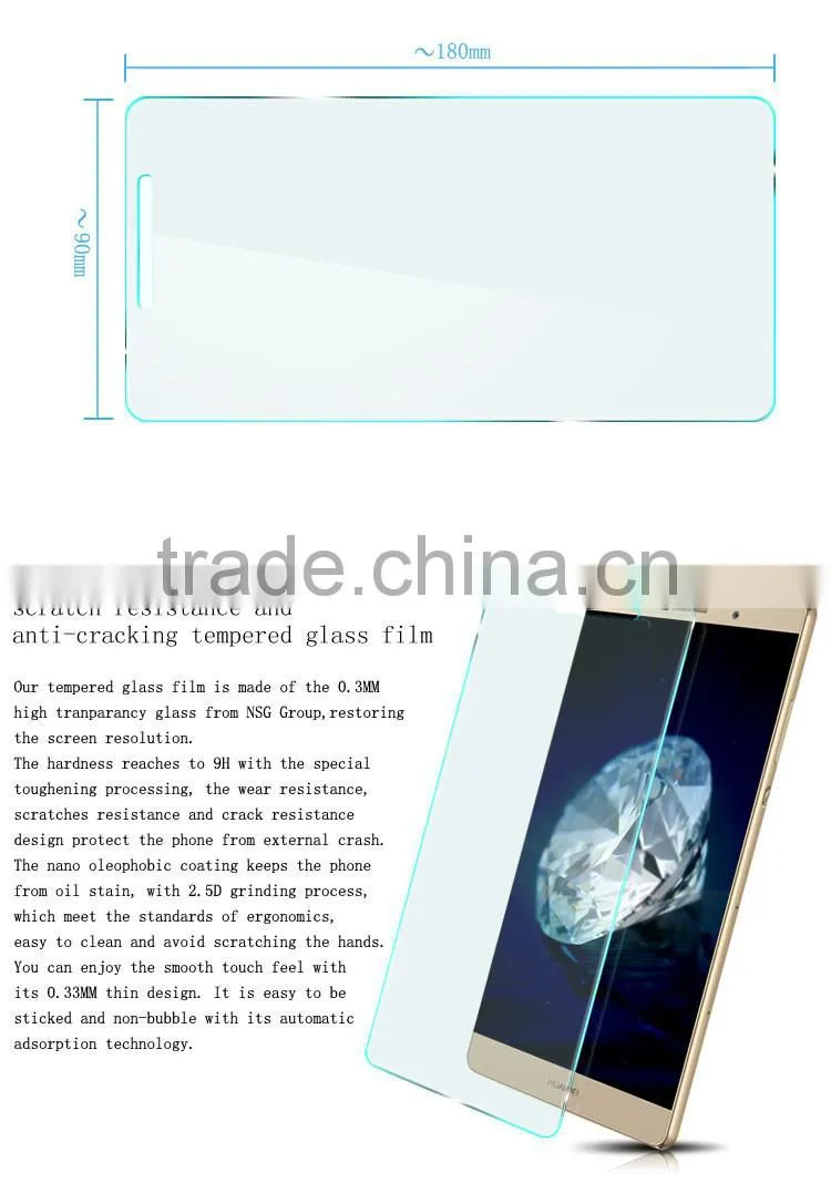 Hot selling tempered glass screen protector for HuaWei P8 max,9H,2.5D, tempered glass screen protector