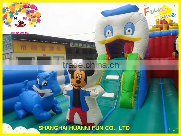 2016 wholesale commercial Mickey beautiful style PVC 25M*8M*7M large size inflatable Castle with obstacle slide combos