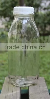 Wide mouth french square beverage glass bottle with black lid