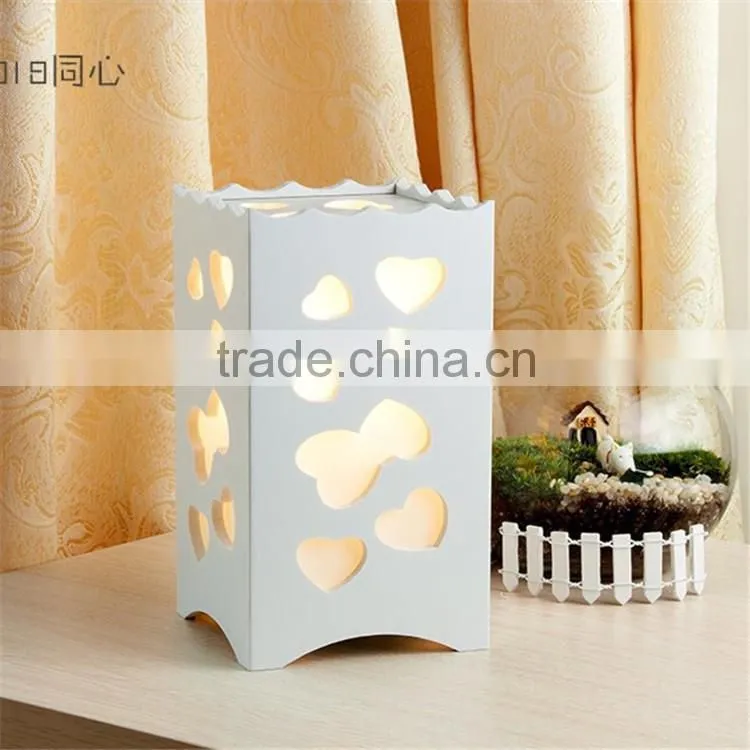 Cut out wood led night light , carved wooden cordless led table lamps