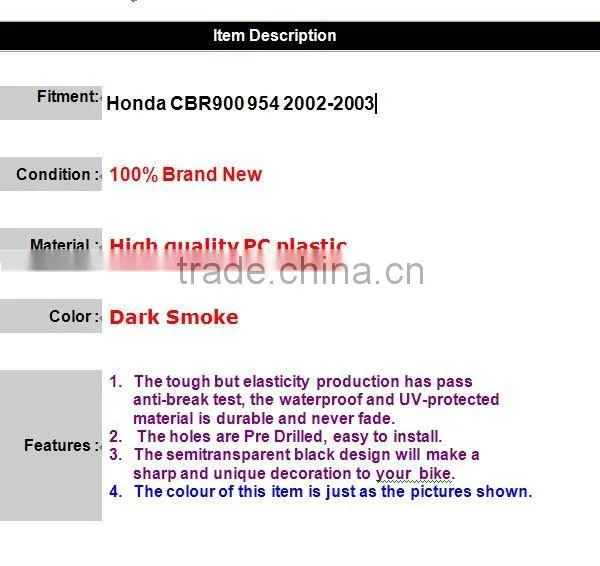 02-03 CBR900 windscreen/windshield for honda windscreen PC plastic