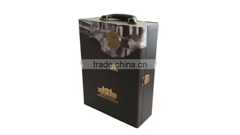 The latest design luxury high quality wooden wine box for two bottles with leather surface