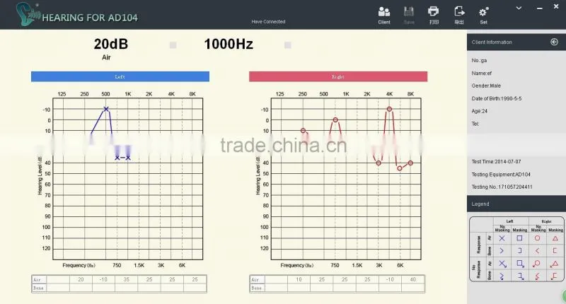 two channel audiometer portable pc type AD104