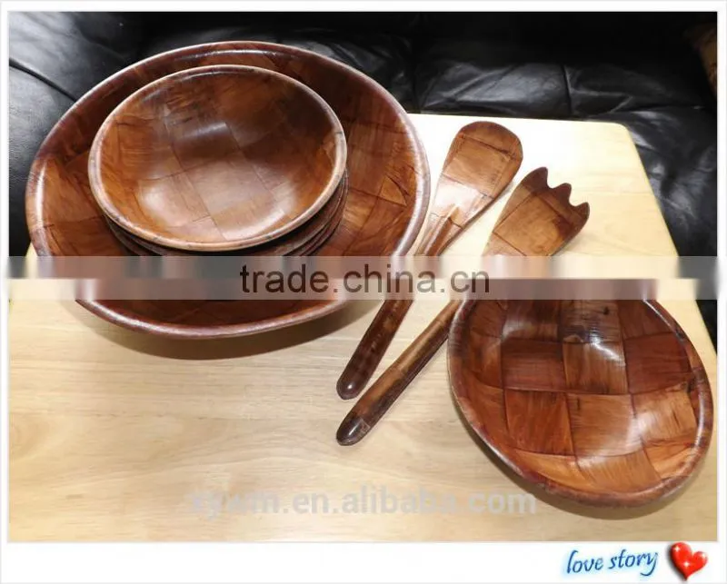 Vintage Woven Wood salad bowls--Jane