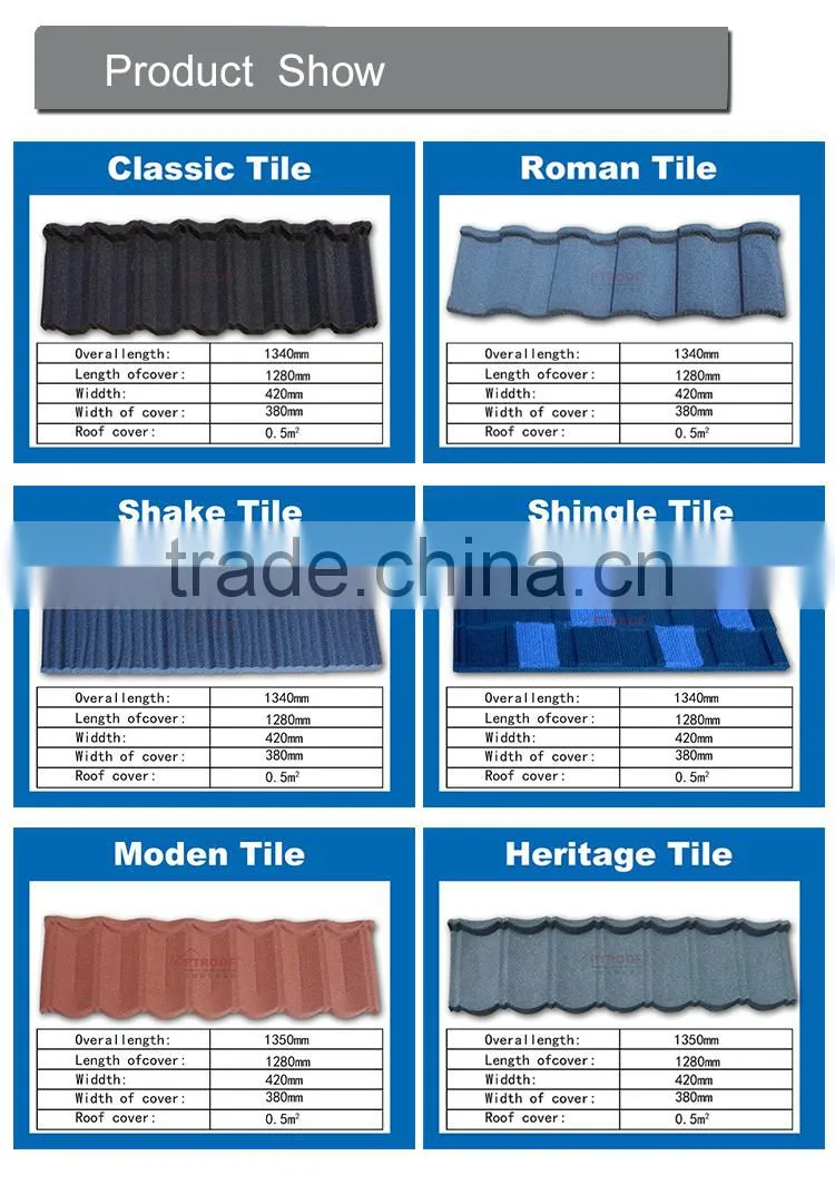 Dongyue Brand zinc and aluminum steel stone coated metal roofing tiles ,roof tile