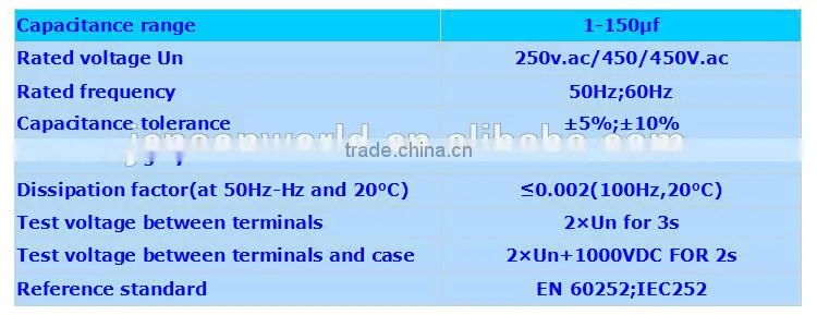 Jenson 40uf cbb60 start capacitor for AC motor run and start cbb60 capacitor