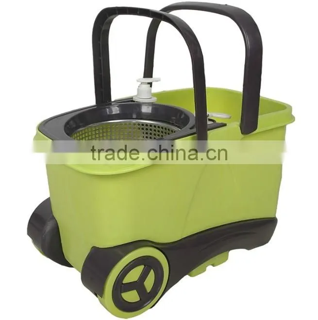 Spin Mop & Bucket System, Deluxe 360 Degree Spin Self-wringing Mop and Spin Dry Bucket with 2 Mop Heads - No Foot Pedal Needed