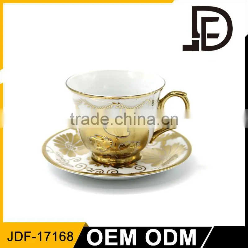 6 pcs Animal design decal Golden Rimmed cofee pot cups and saucers bone tea set