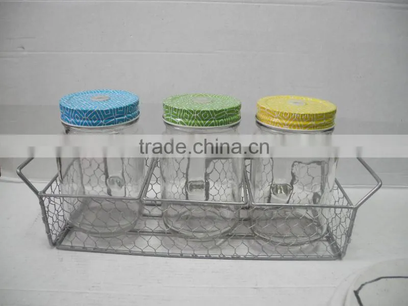 3 pcs glass mason mug with lid and plastic pipe