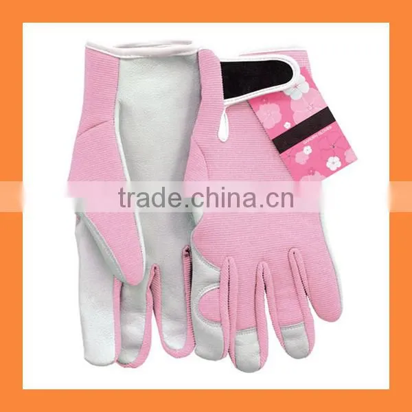 Pink Spandex Pigskin Leather Women's Garden Glove