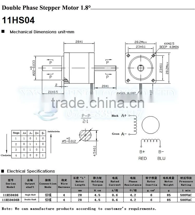 28mm 4.5N.cm Micro Stepper Motor/Mini Single/Double Shaft Stepper Motor