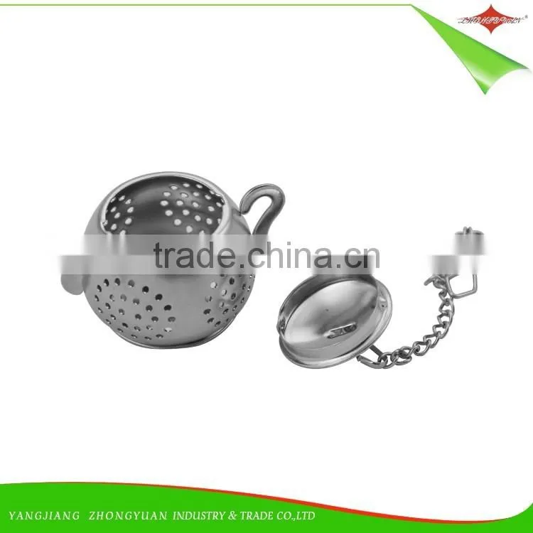 ZY-S3016 Food grade durable stainless steel teapot shape tea filter tea strainer with holder