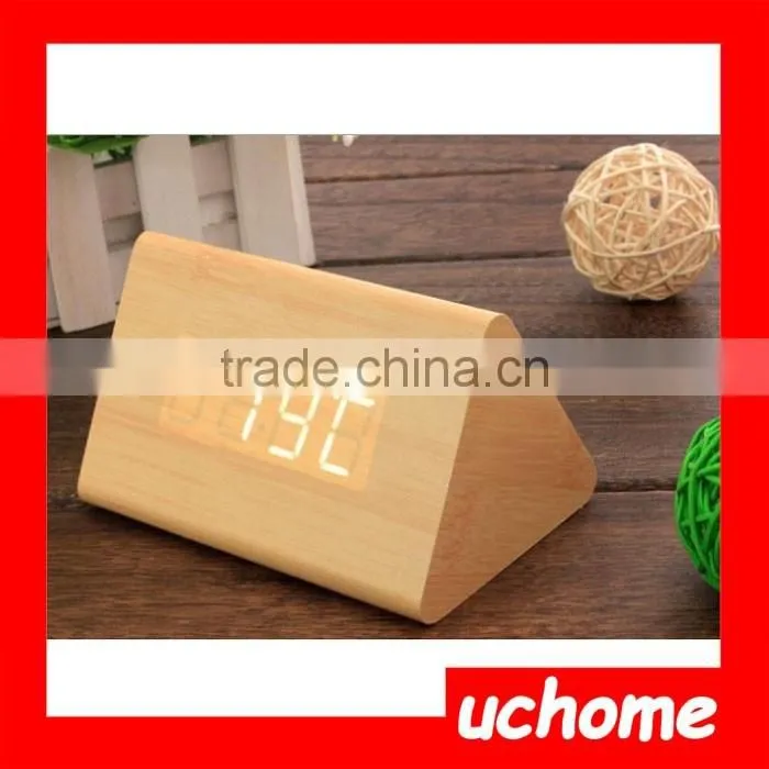 UCHOME Rectangular Wooden Digital Table Clock with Alarm and Temperature