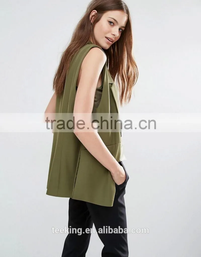 Hot selling 95% polyester 5% elastane sleeveless women blazer