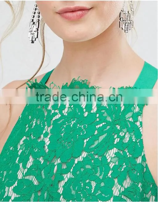 Lace clothing OEM Square neck Box-pleat skirt prom dress fashion design Midi Prom Dress