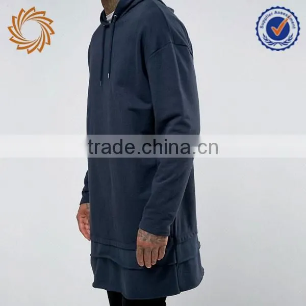 High Quality 280 Gsm Long Line With Hood Custom Men Hoodies 50% Cotton