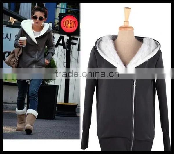 hot sale cheap fashion solid long sleeve life wear thick women long sexy girl hooded sweatshirt