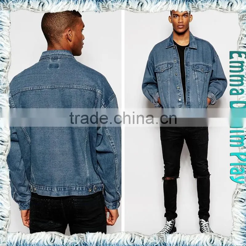 Casual Man's Pale Blue Plain Enzyme Washed Denim Jackets