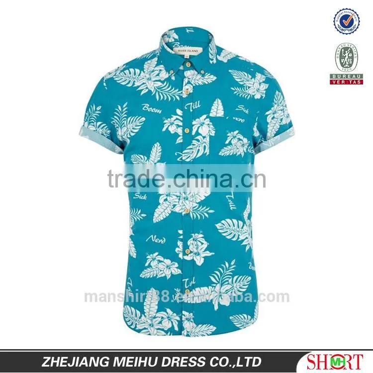 2017 short sleeve print hawaiian shirt for men