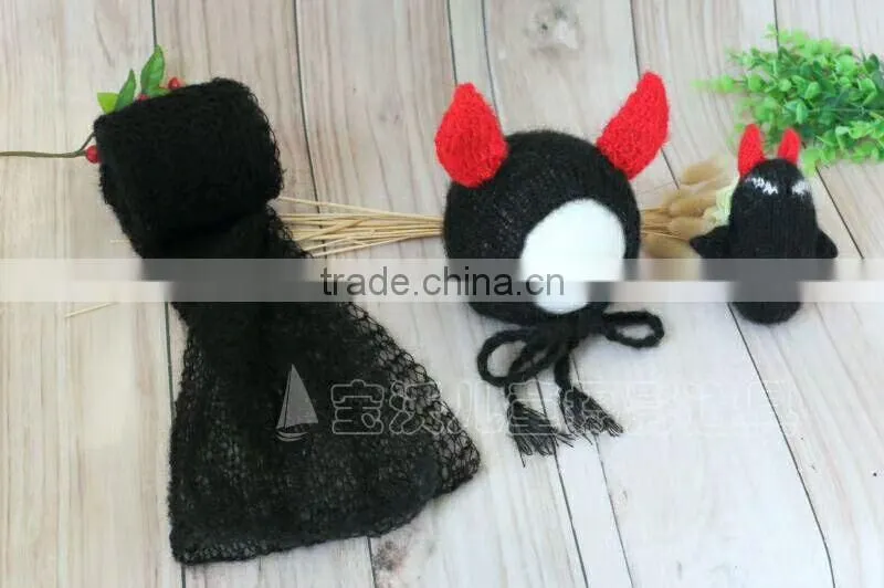 Lovely Monster Doll Crochet Monster Bonnet and Wrap Newborn Stuffer Layering Photograpy Props