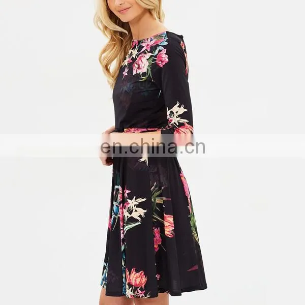 Oem women dresses 3/4 sleevefloral print girls autumn dress names with pictures