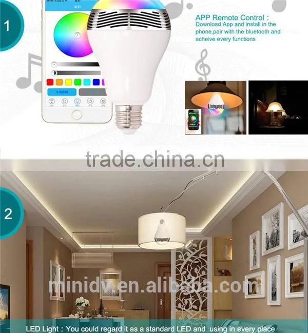 AC100-240V Working Voltage E27/B22 Base RGBW LED Bluetooth Bulb Speaker with Free Controlling APP for Android & IOS Smartphones