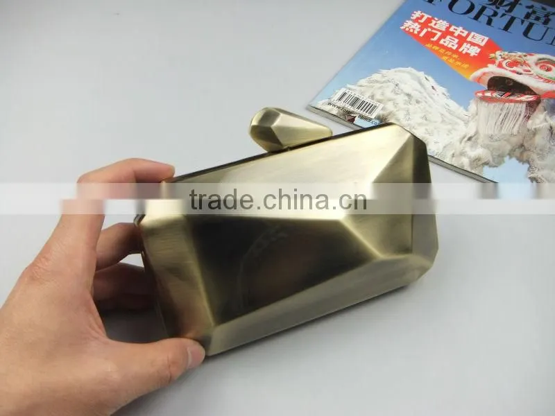 NEW Luxury Antique Brass Metal Minaudiere Clutch Bag With Chain For Girl