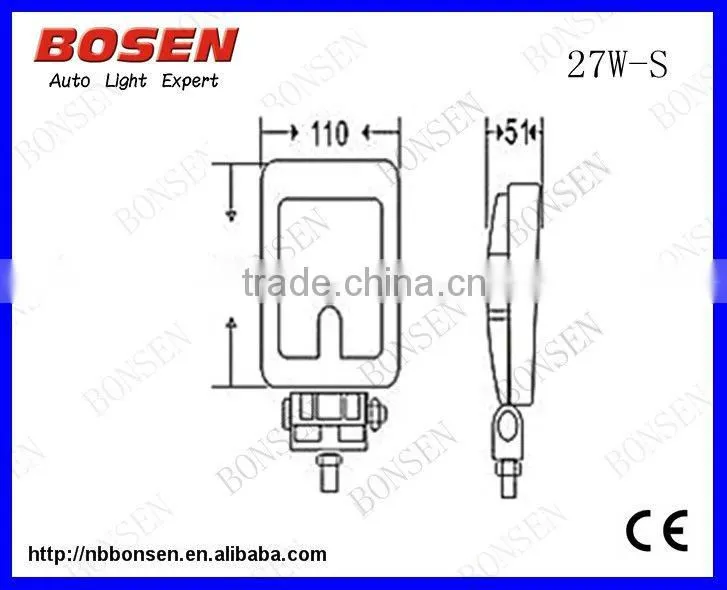 10-30V input for tractor mining SUV heavy duty 27W square shape LED work light