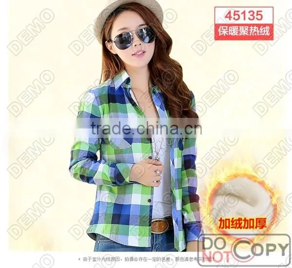Fashion Casual yarn-dyed plaid long-sleeve Ladies' shirt